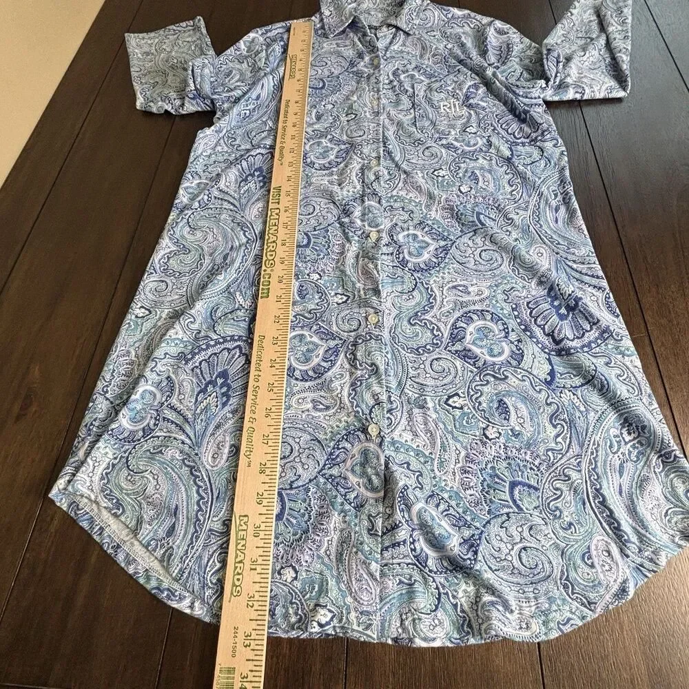 Lauren Ralph Lauren Sleepshirt Womens S Blue Knit Embroidered Button Sleepwear